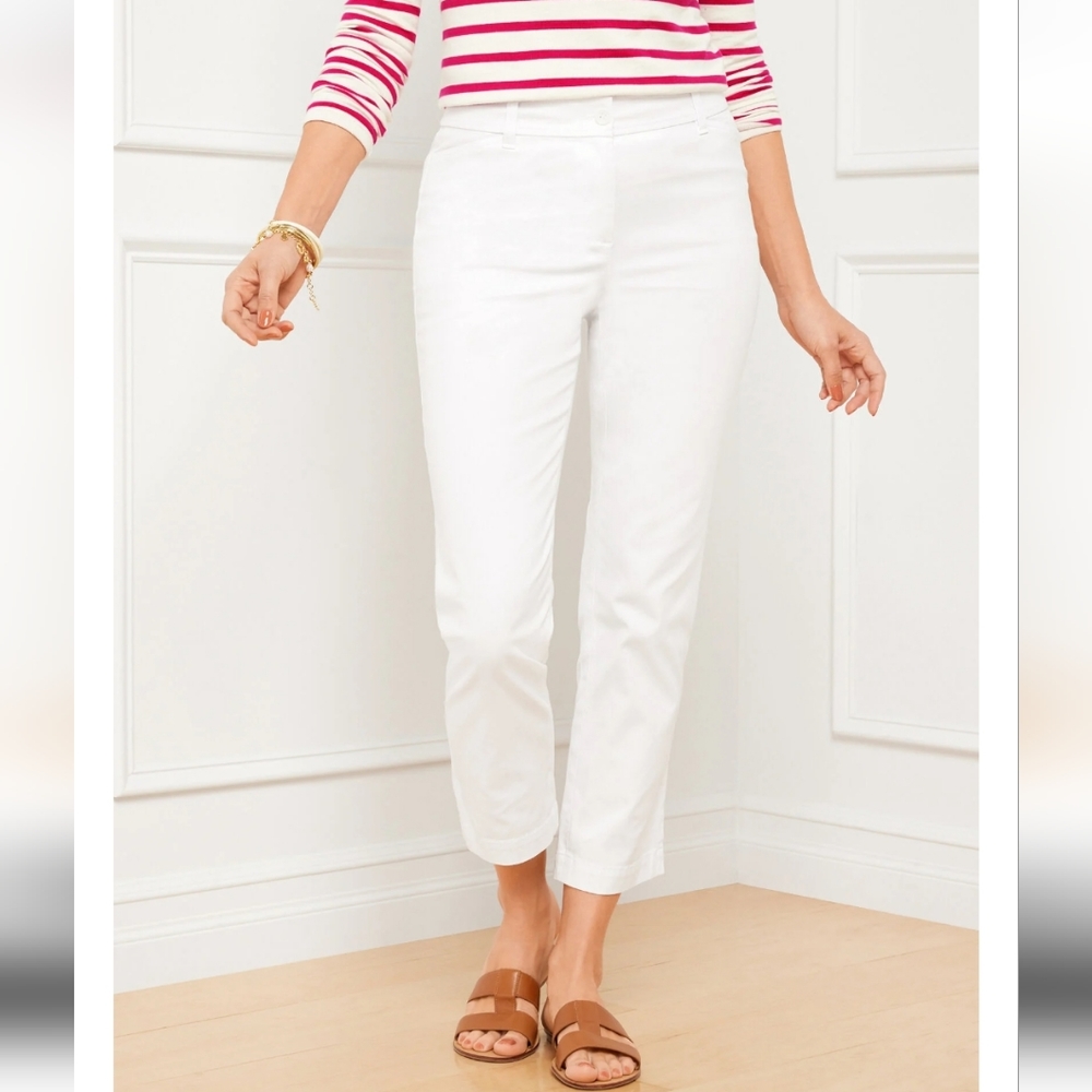 EUC. TALBOTS white crops cotton stretch  pants. Size 14.